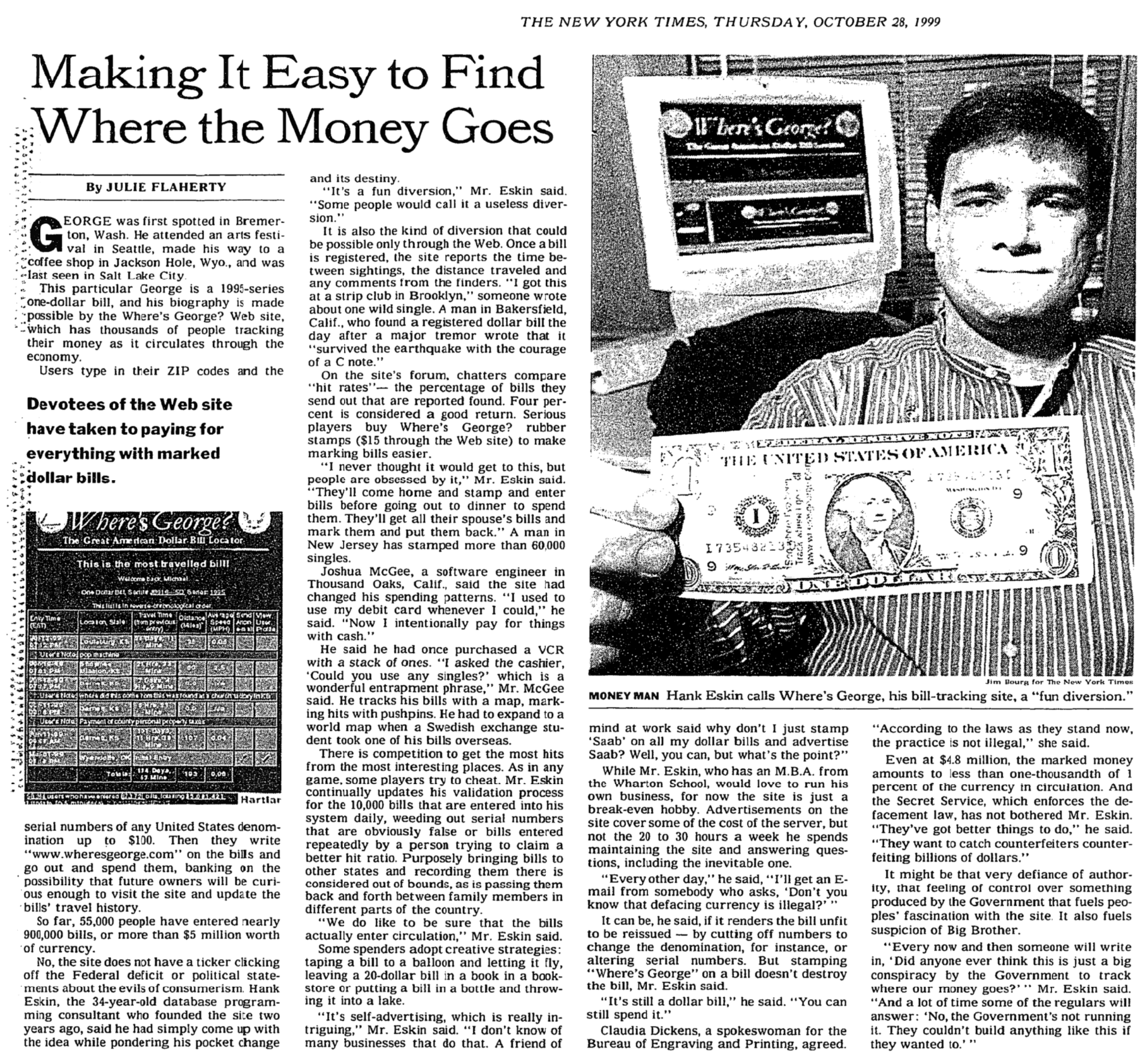 an old NYT article about wheresgeorge.com